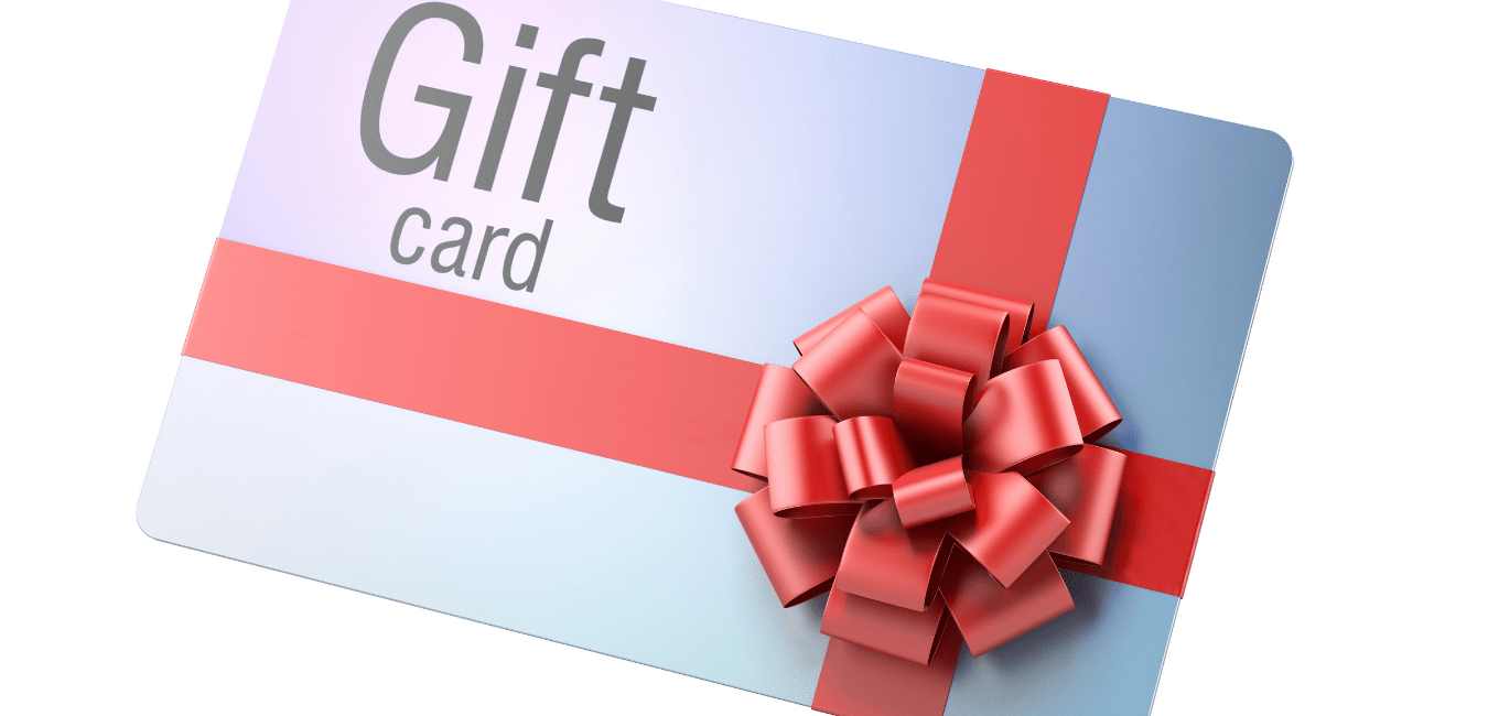 gray gift card with big red bow - gift cards are number one fraud method