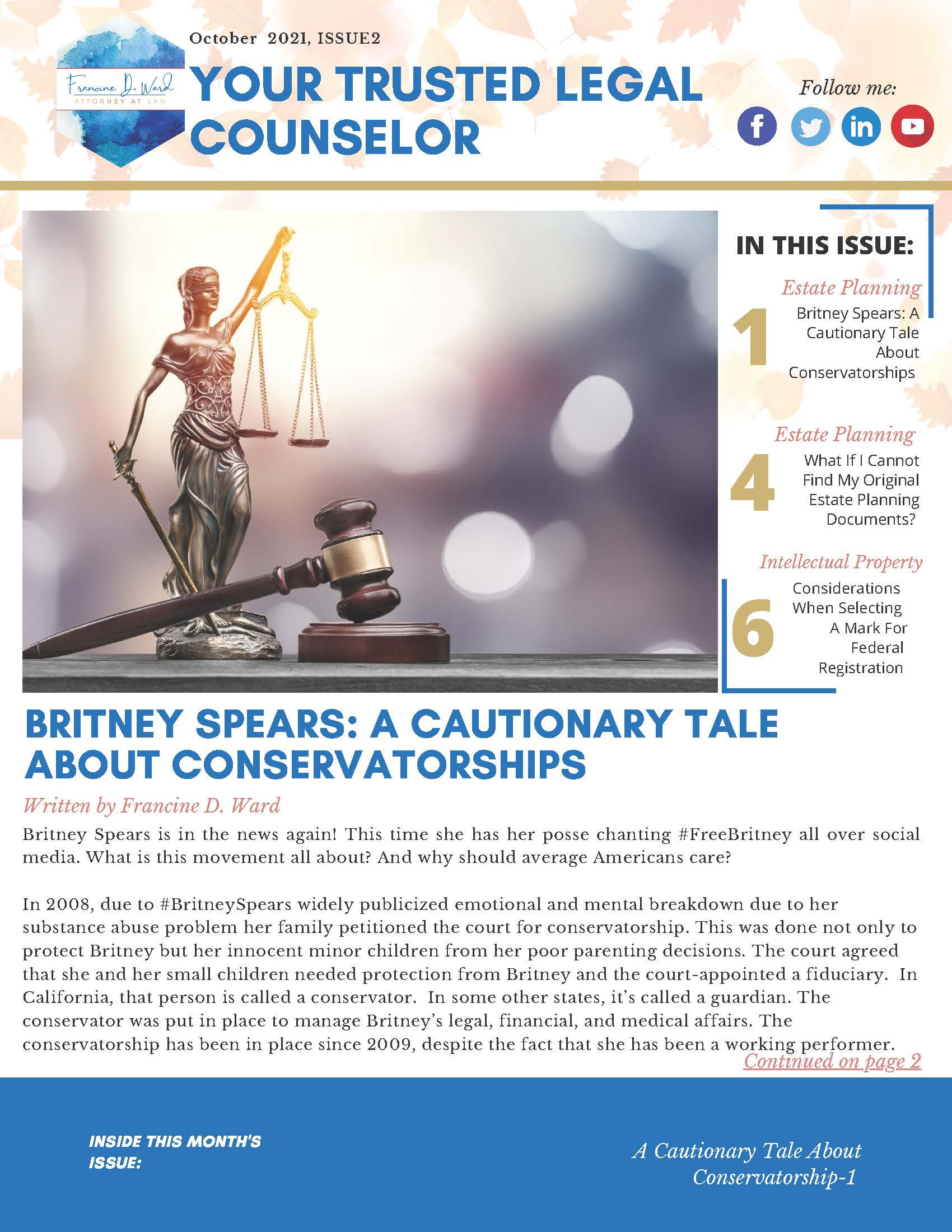 October Newsletter Francine D Ward Your Trusted Legal Counselor