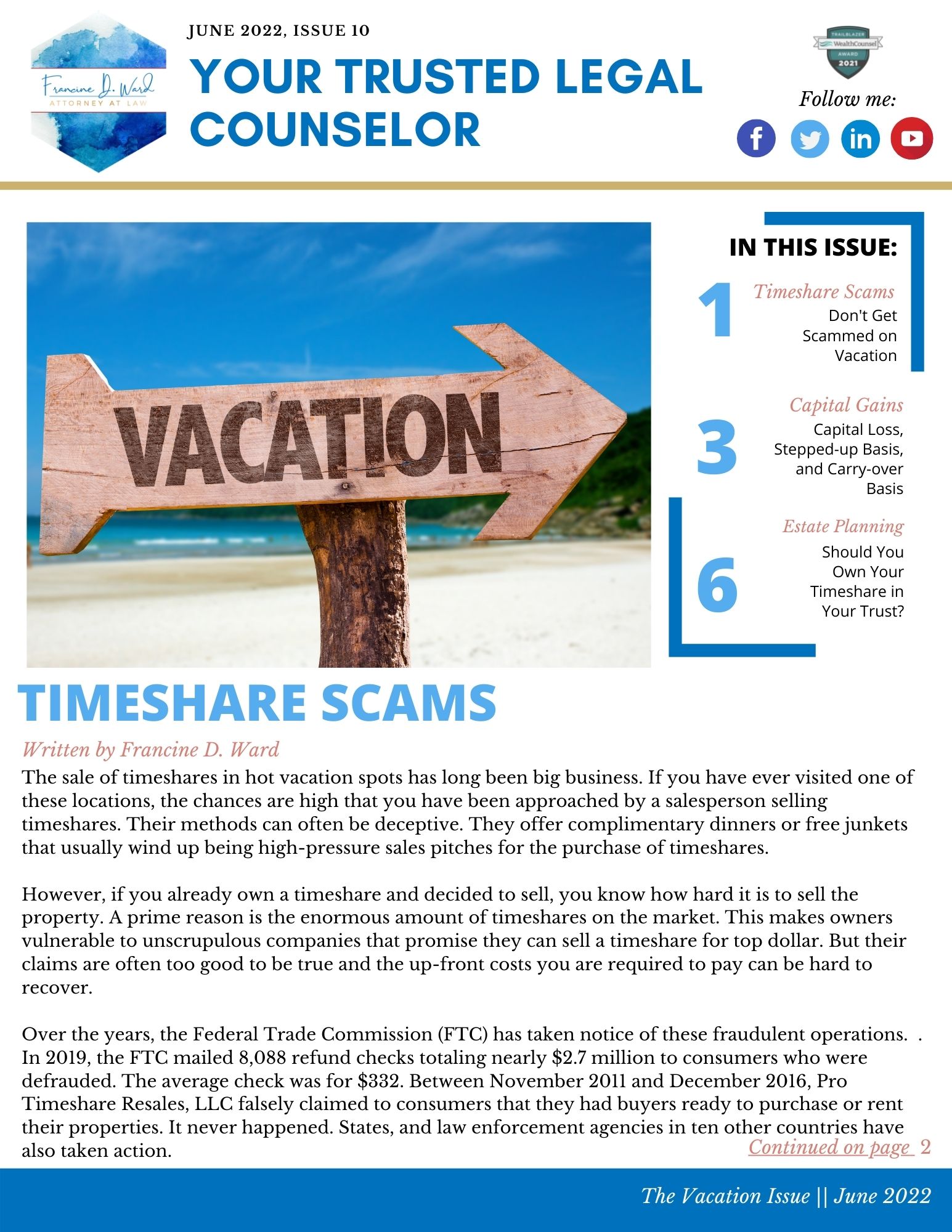 FDW Newsletter June 2022 Timeshares Vacation Capital Gains